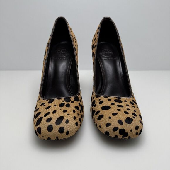 TORY BURCH Leopard Bovine Hair Cheetah Wood Block Heels Pumps Size 8 M - Picture 4 of 12